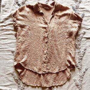 Jane & Delaney Mustard Gingham Lightweight Button-Up Blouse juniors size Large L